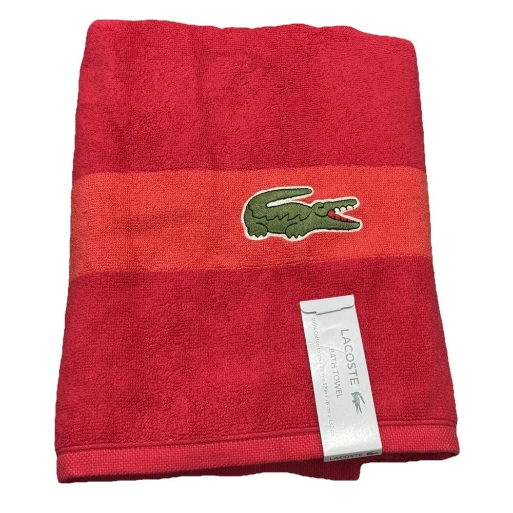 Lacoste Big Crocodile Logo Bath‎ Towels Red 100% Cotton 30